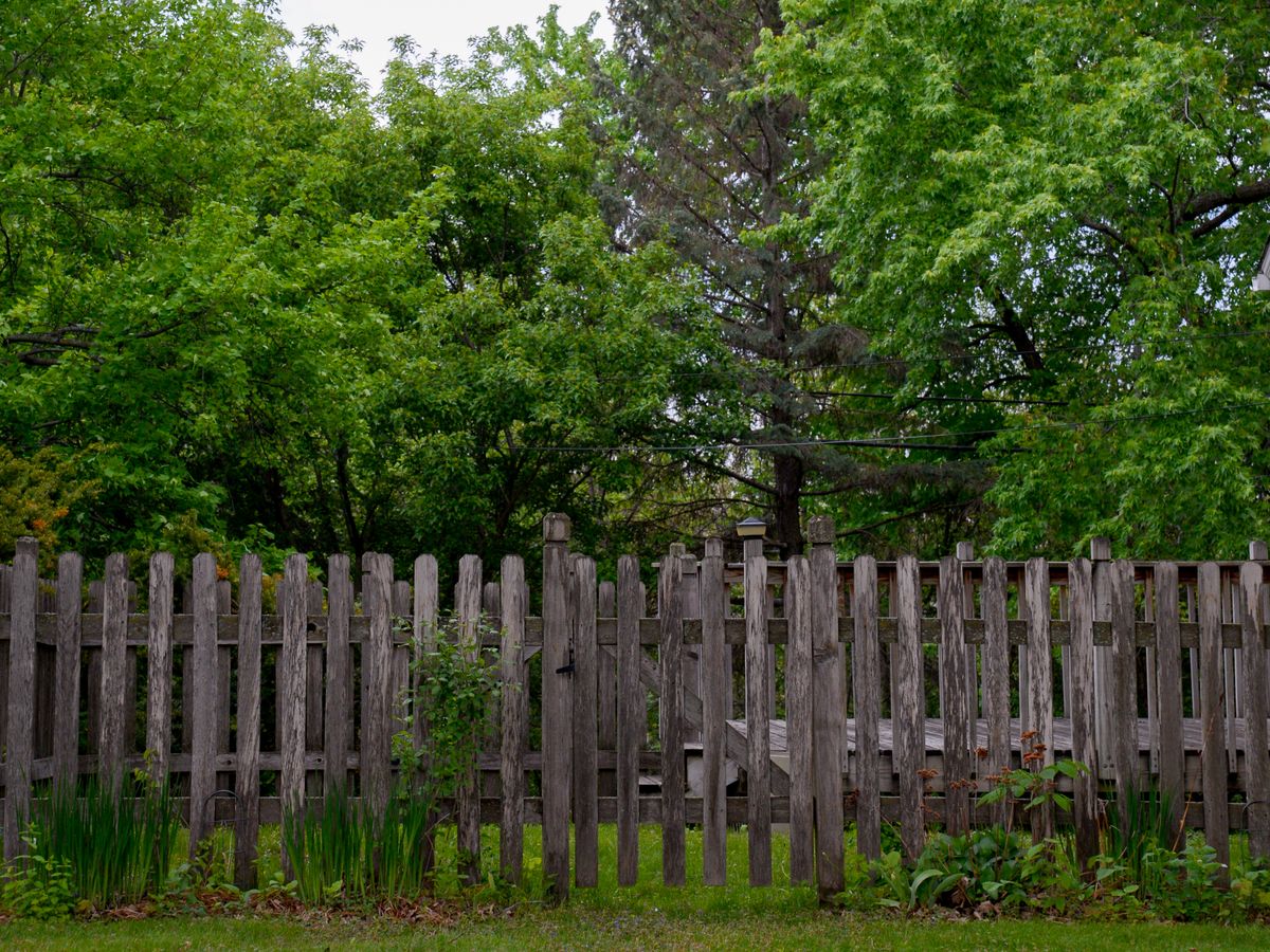 Finished wood deck and privacy fence in a residential yard